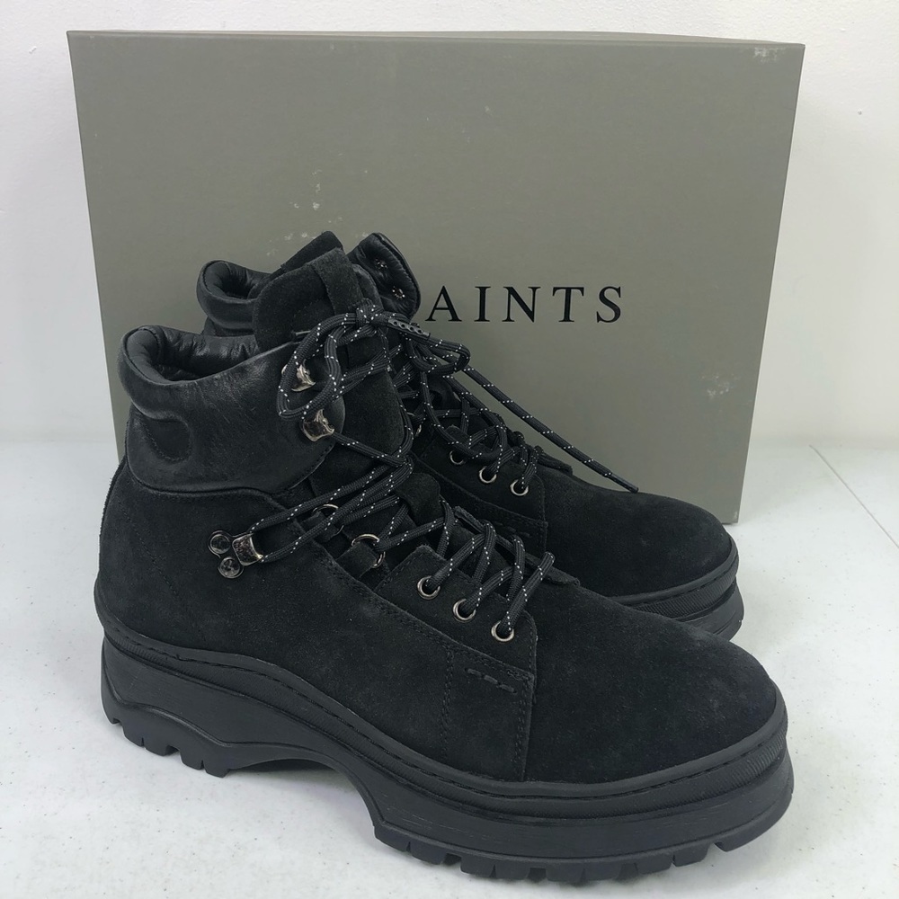 ALL Saints Donte Black Suede Leather Lace Up Boots